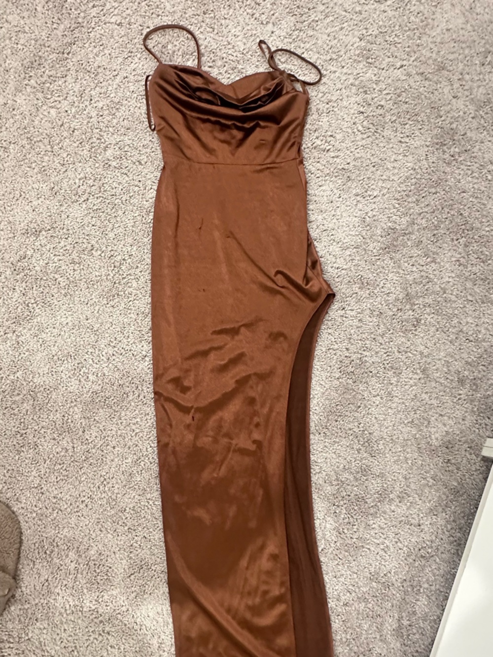 Windsor Rust Brown Satin Cowl Neck Prom Dress